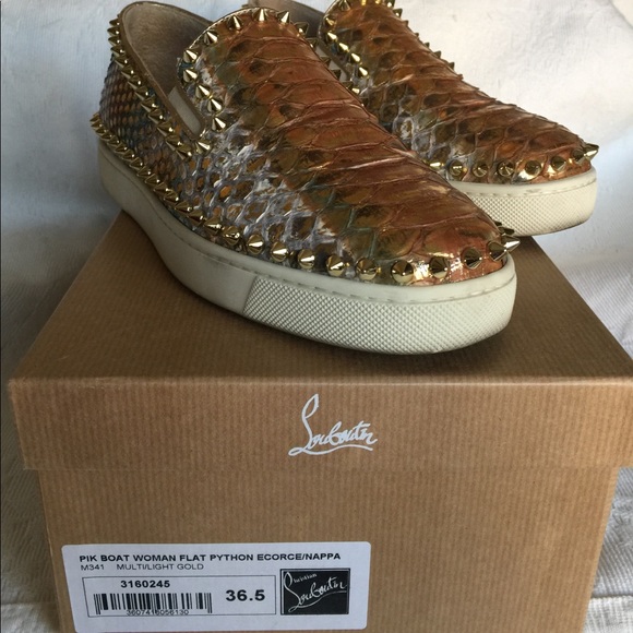 Louboutin Gold Python Boat Shoe - Picture 2 of 8